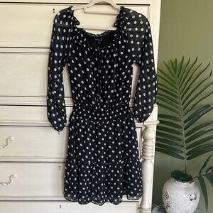 Boston Proper Black and White Polka Dot Long Sleeve Dress XXS
